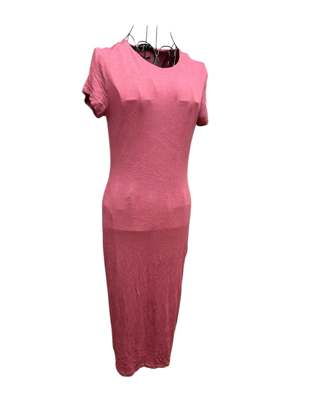 Classic Pink Crewneck Short-Sleeve Midi Dress XL